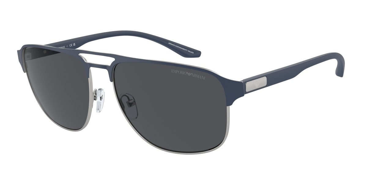 0EA2144 - Emporio Armani - (Matte Silver/Bluette) Dark Grey - 60 - 16 - 145 MM - Ardor Eyewear 8056597944878